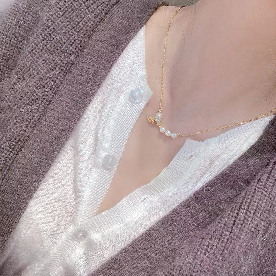 Mermaid Tail Pearl Jewelry Set | 14K Gold Filled | 5–8mm Genuine Freshwater Pearls | Necklace, Stud Earrings & Ring