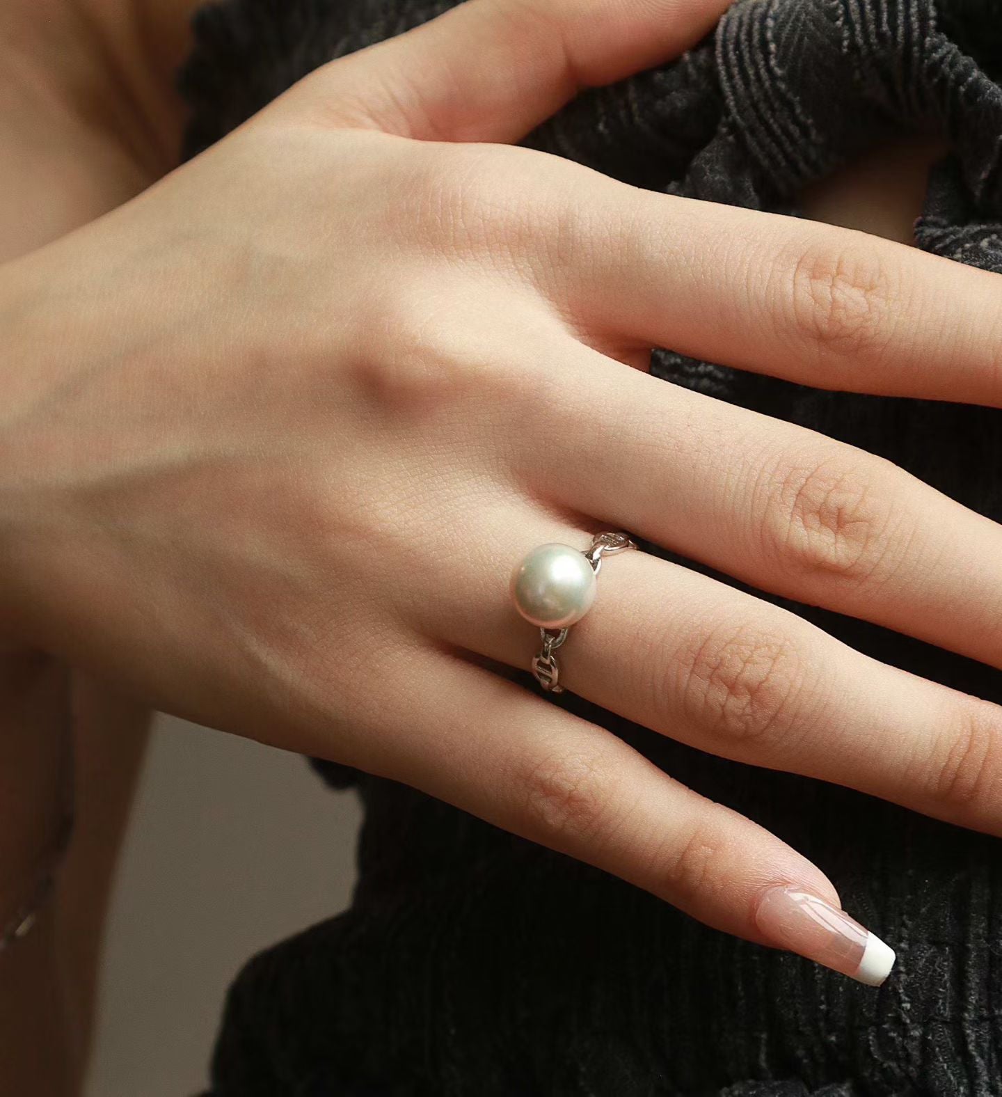 S925 Sterling Silver Pearl Ring | 10–11mm Genuine Freshwater Pearl | Adjustable Band | Classic Minimalist Jewelry