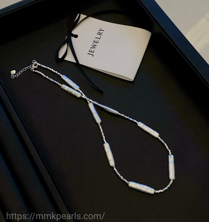 Long-Form Baroque Pearl Necklace – Artisan Silver Design | Sterling Silver (48cm + 5cm Extension)