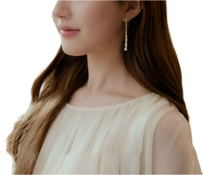 Sparkling Pearl Long Dangle Earrings | Timeless Elegant Style | 5-Pearl Version