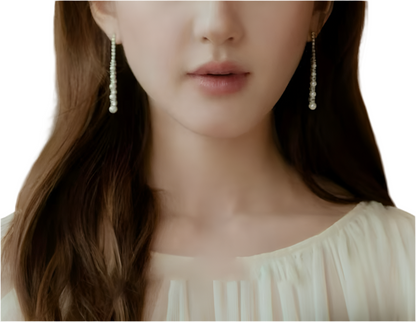 Sparkling Pearl Long Dangle Earrings | Timeless Elegant Style | 5-Pearl Version