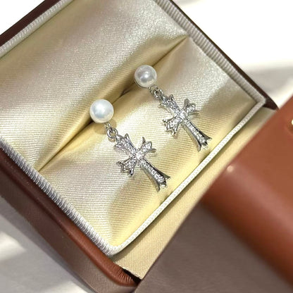 Cross Star Jewelry Set | Stud Earrings, Necklace & Ring | 5–6mm Pearls | Hypoallergenic Gift Set for Women