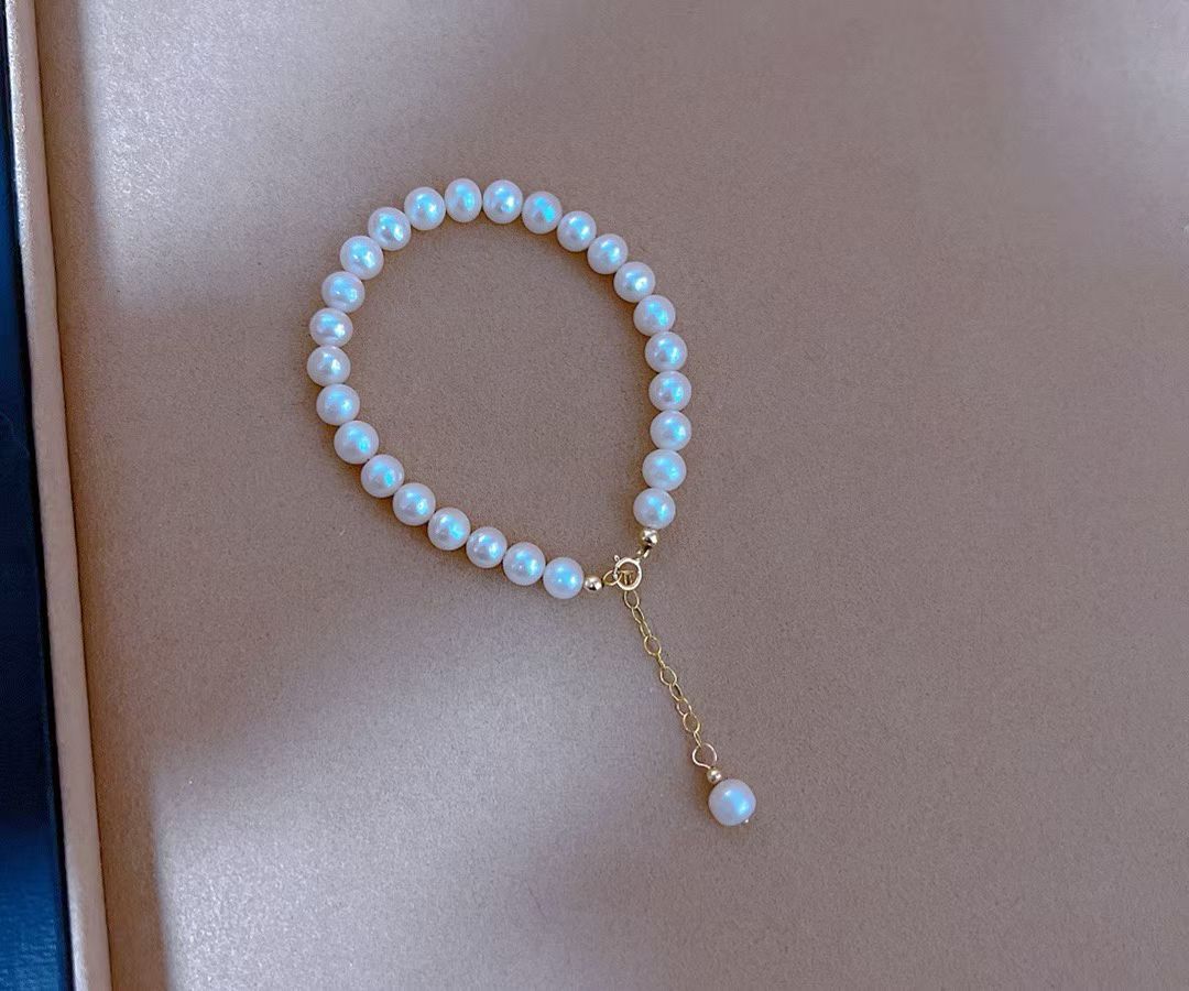 Classic Pearl Bracelet | 6–7mm Natural Freshwater Pearls | 14K Gold-Filled Clasp | Minimalist & Versatile Everyday Jewelry for Women