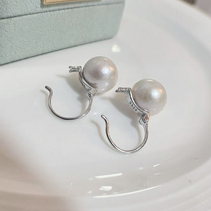 Large Pearl Levelback Earrings | 11–12mm Natural Freshwater Pearls | Rhodium-Plated Sterling Silver