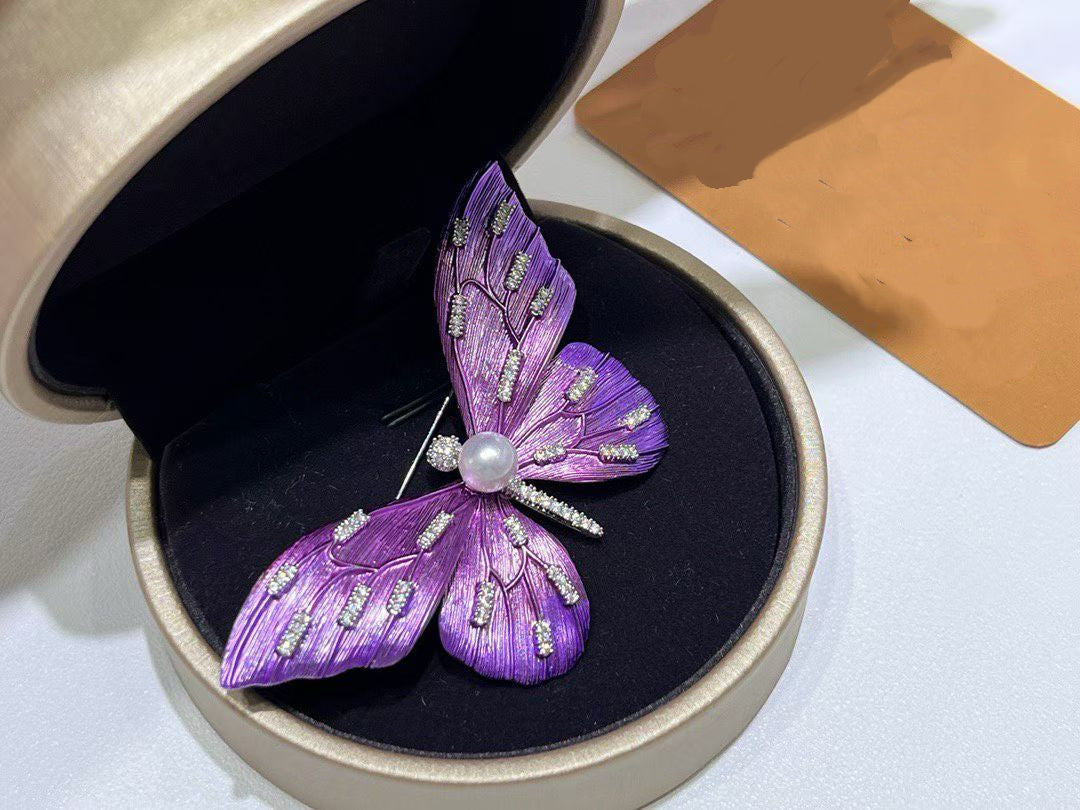 Purple Aura Butterfly Pearl Brooch