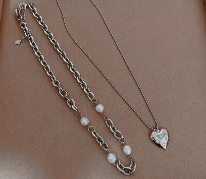 Set of 2 Vintage Style Pearl Necklaces | 7–8mm Natural Baroque Pearls | Stainless Steel