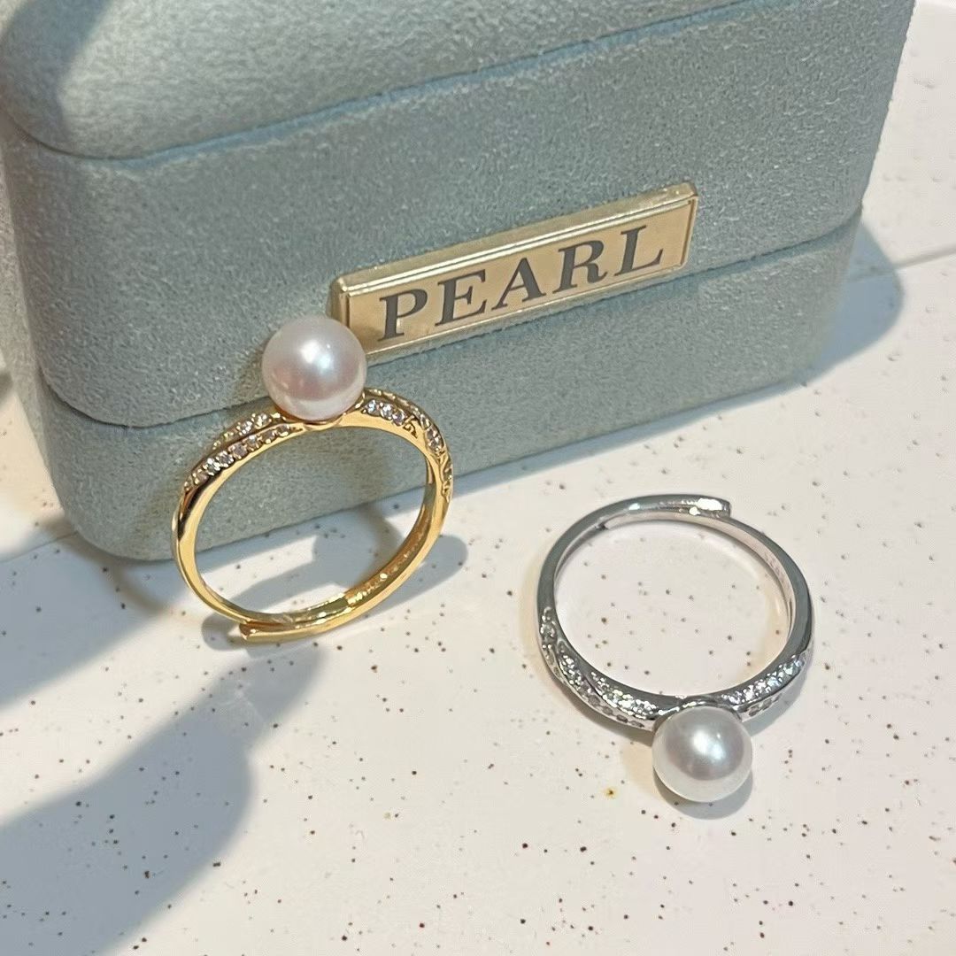 Sterling Silver Twisted Band Ring | 7–8mm Freshwater Pearl | High Luster Natural Pearl