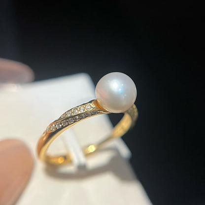 Sterling Silver Twisted Band Ring | 7–8mm Freshwater Pearl | High Luster Natural Pearl
