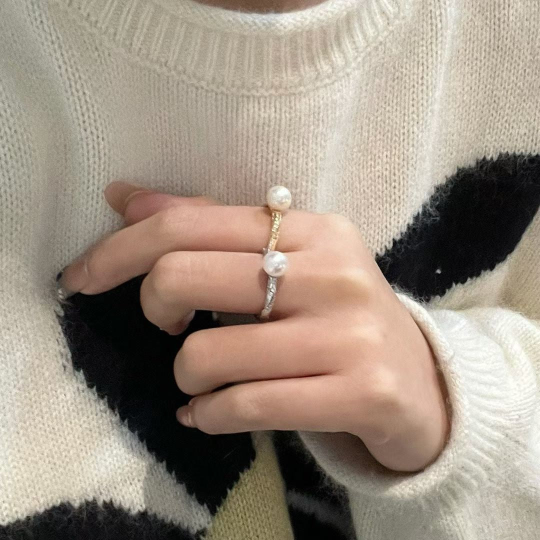 Sterling Silver Twisted Band Ring | 7–8mm Freshwater Pearl | High Luster Natural Pearl