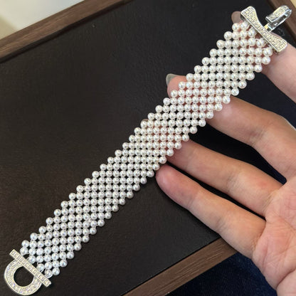 Handwoven Pearl Bracelet (Upgraded Version) | 3–4mm Genuine Freshwater Pearls | 14K White Gold Filled | Easy Buckle | Free Custom Length