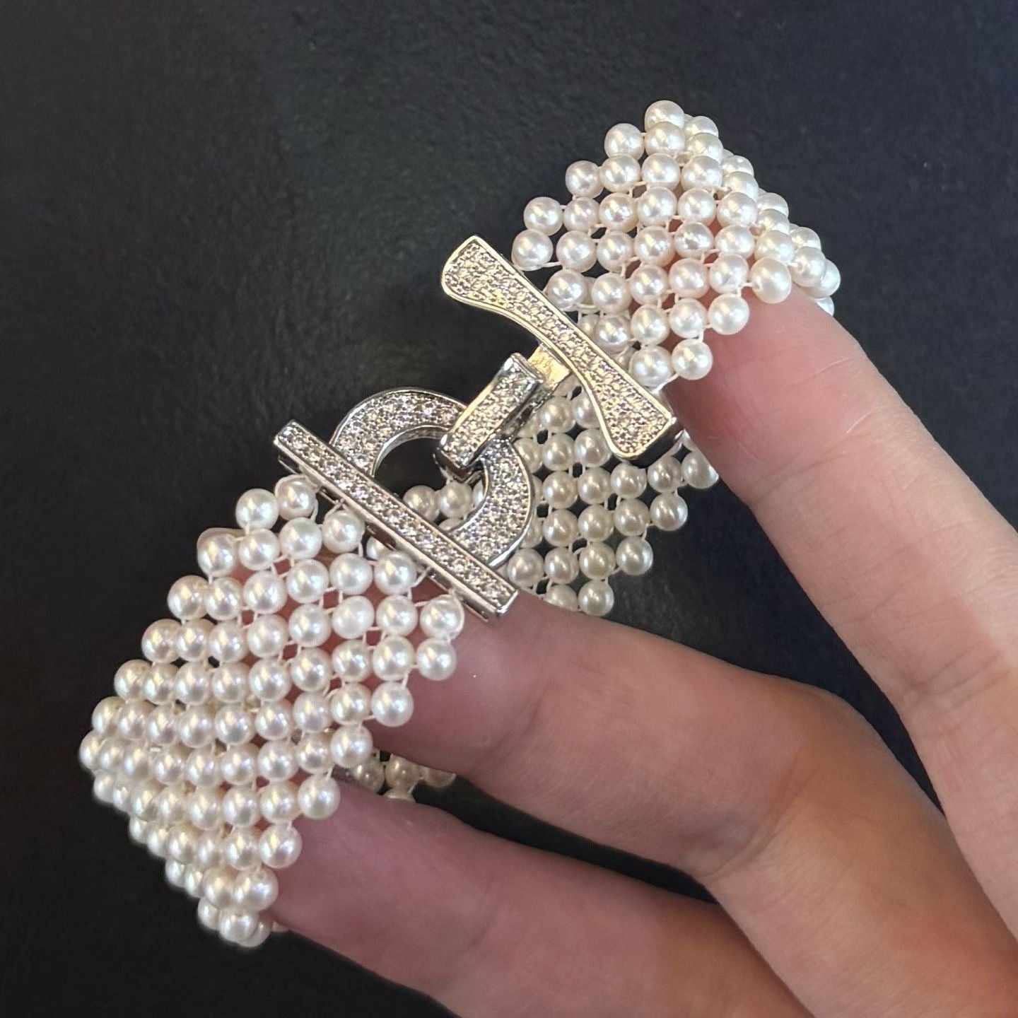 Handwoven Pearl Bracelet (Upgraded Version) | 3–4mm Genuine Freshwater Pearls | 14K White Gold Filled | Easy Buckle | Free Custom Length