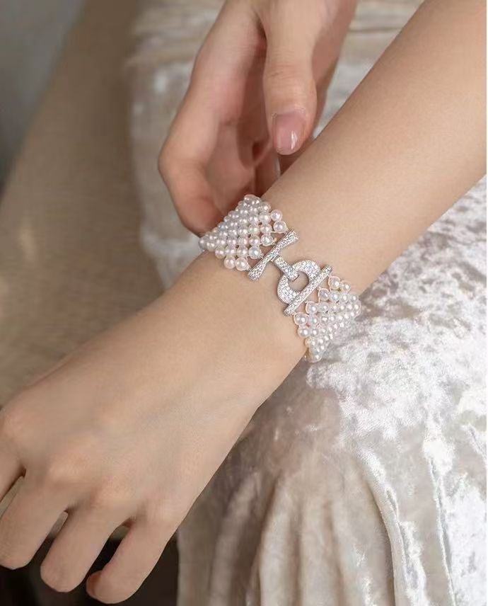Handwoven Pearl Bracelet (Upgraded Version) | 3–4mm Genuine Freshwater Pearls | 14K White Gold Filled | Easy Buckle | Free Custom Length