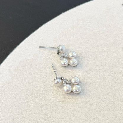 Baby Grape Inspired Pearl Stud Earrings | 4–5mm Genuine Freshwater Pearls | 14K White Gold Filled | Elegant Cluster Design