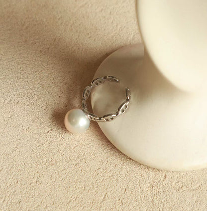 S925 Sterling Silver Pearl Ring | 10–11mm Genuine Freshwater Pearl | Adjustable Band | Classic Minimalist Jewelry