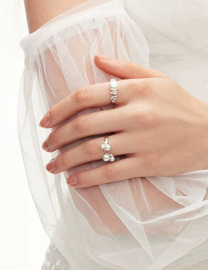 Open Top Pearl Ring | 14K White Gold Filled | 3–7mm Pearls | Adjustable Band