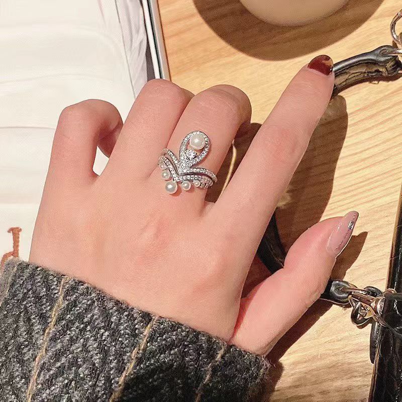 Starry Pearl 2-Ring Set | 14K White Gold Filled | 6 Genuine Pearls | Dainty Adjustable