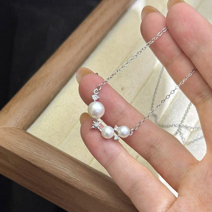 Starry Pearl Necklace | 5–8mm Genuine Freshwater Pearl | 14K White Gold Filled | Dainty Celestial Jewelry
