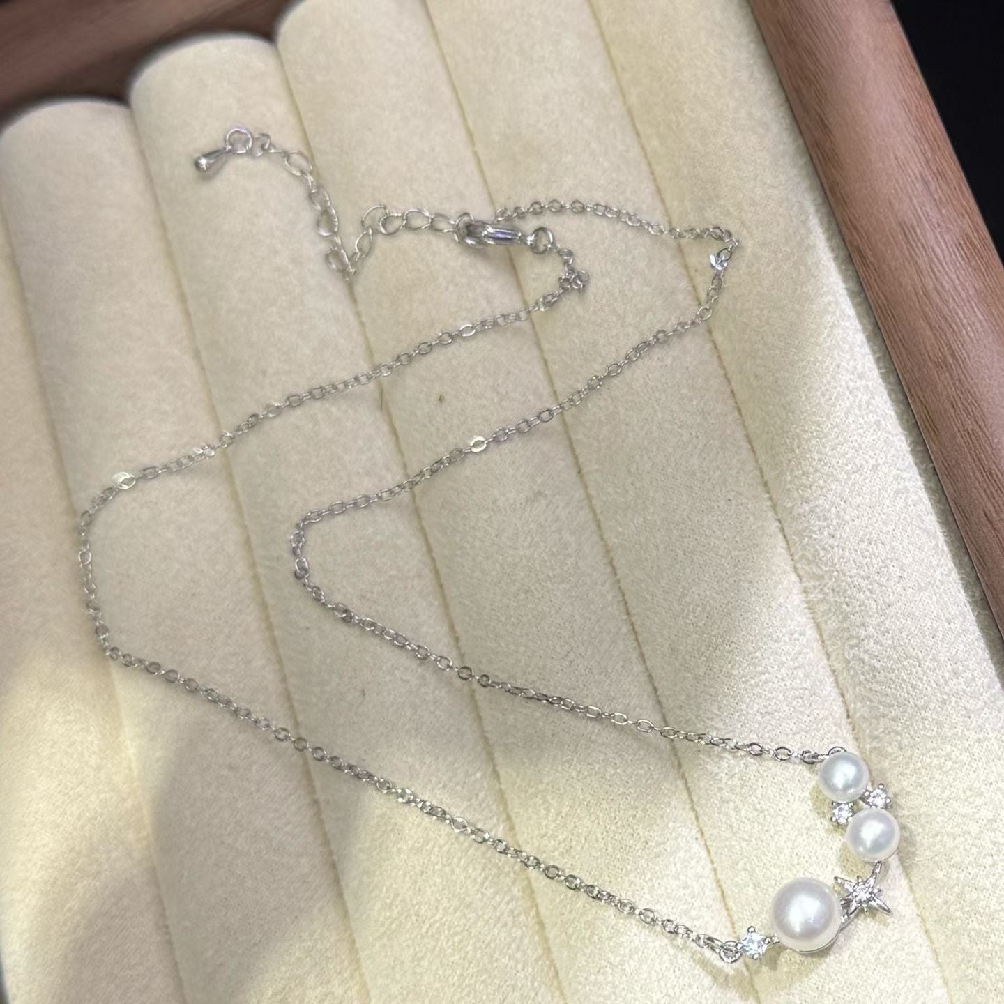 Starry Pearl Necklace | 5–8mm Genuine Freshwater Pearl | 14K White Gold Filled | Dainty Celestial Jewelry