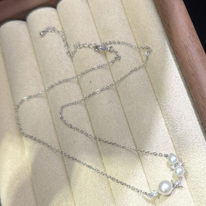 Starry Pearl Necklace | 5–8mm Genuine Freshwater Pearl | 14K White Gold Filled | Dainty Celestial Jewelry