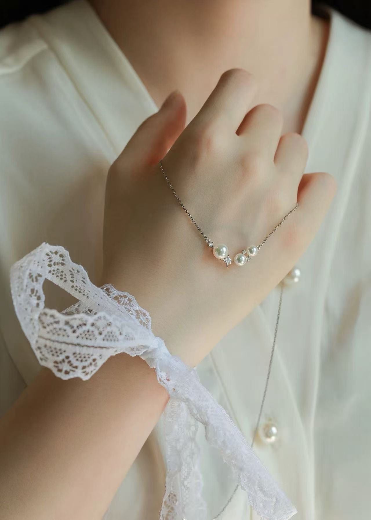 Starry Pearl Necklace | 5–8mm Genuine Freshwater Pearl | 14K White Gold Filled | Dainty Celestial Jewelry