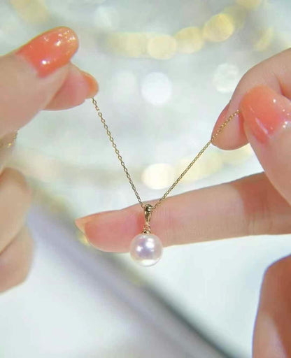 Round Akoya Pearl Pendant Necklace | 9.0–9.5mm Pearl | 18K White or Yellow Gold Chain