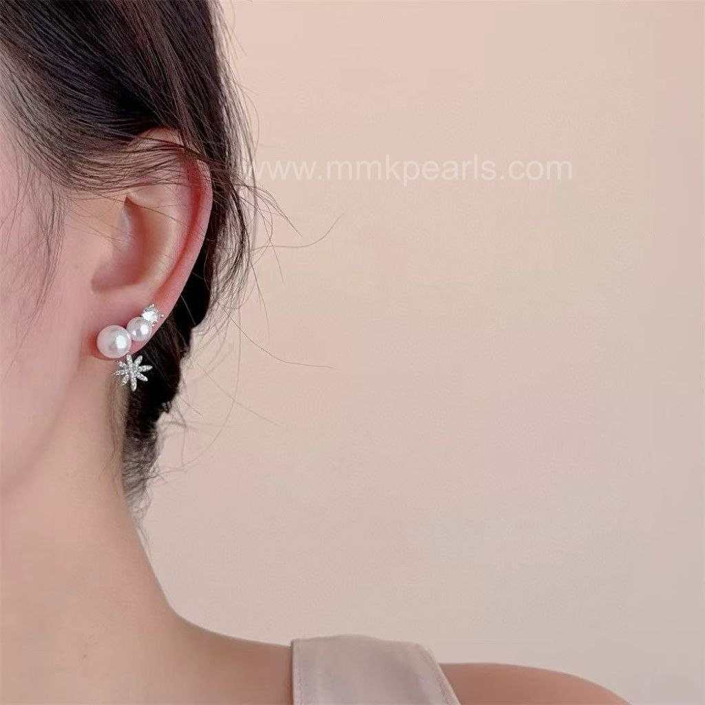 Starry Pearl Stud Earrings | 5–7mm Freshwater Pearls | Zirconia Accents | 14k White Gold-Filled