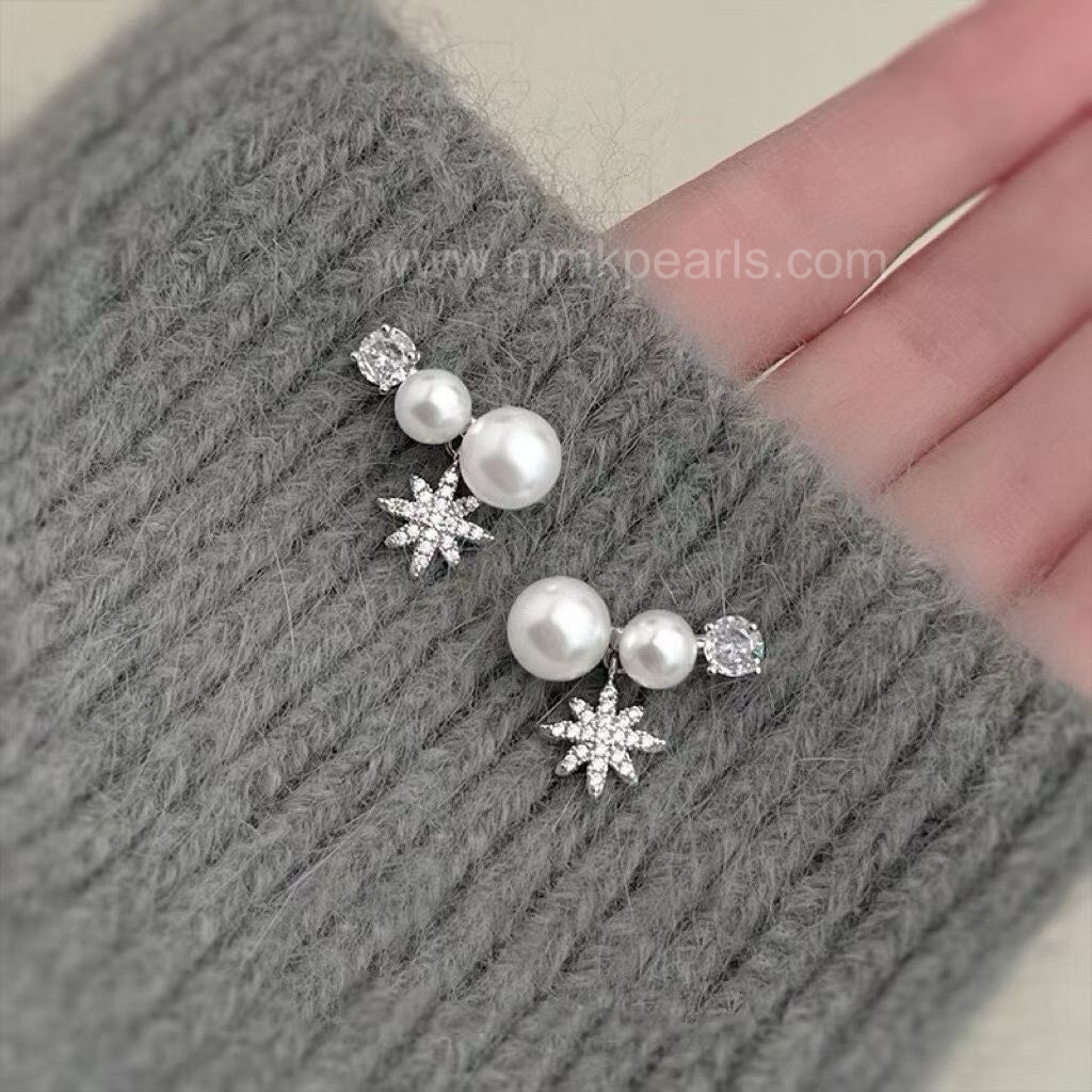 Starry Pearl Stud Earrings | 5–7mm Freshwater Pearls | Zirconia Accents | 14k White Gold-Filled