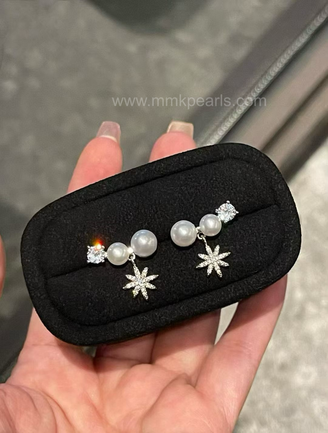 Starry Pearl Stud Earrings | 5–7mm Freshwater Pearls | Zirconia Accents | 14k White Gold-Filled
