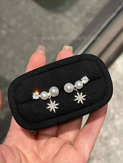 Starry Pearl Stud Earrings | 5–7mm Freshwater Pearls | Zirconia Accents | 14k White Gold-Filled