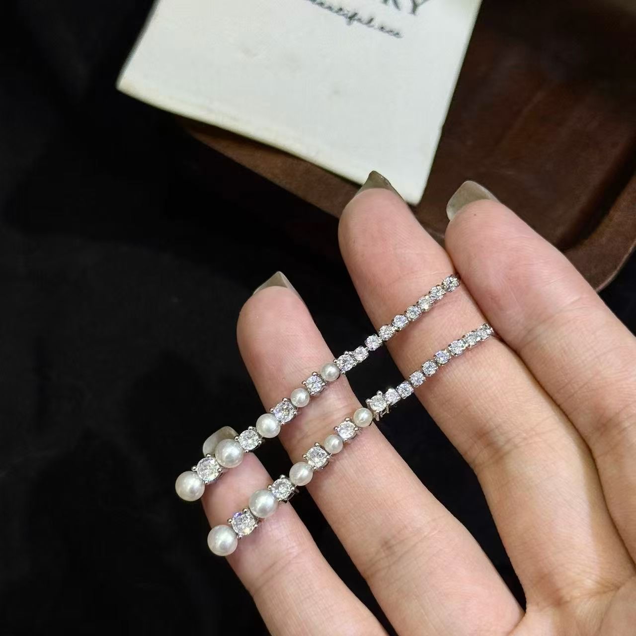 Sparkling Pearl Long Dangle Earrings | Timeless Elegant Style | 5-Pearl Version