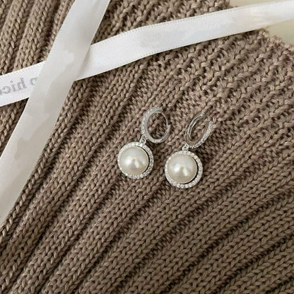 Floral Leverback Pearl Earrings | Sunflower Design ｜ 14K White Gold Filled | 8.5-9.0mm Pearls