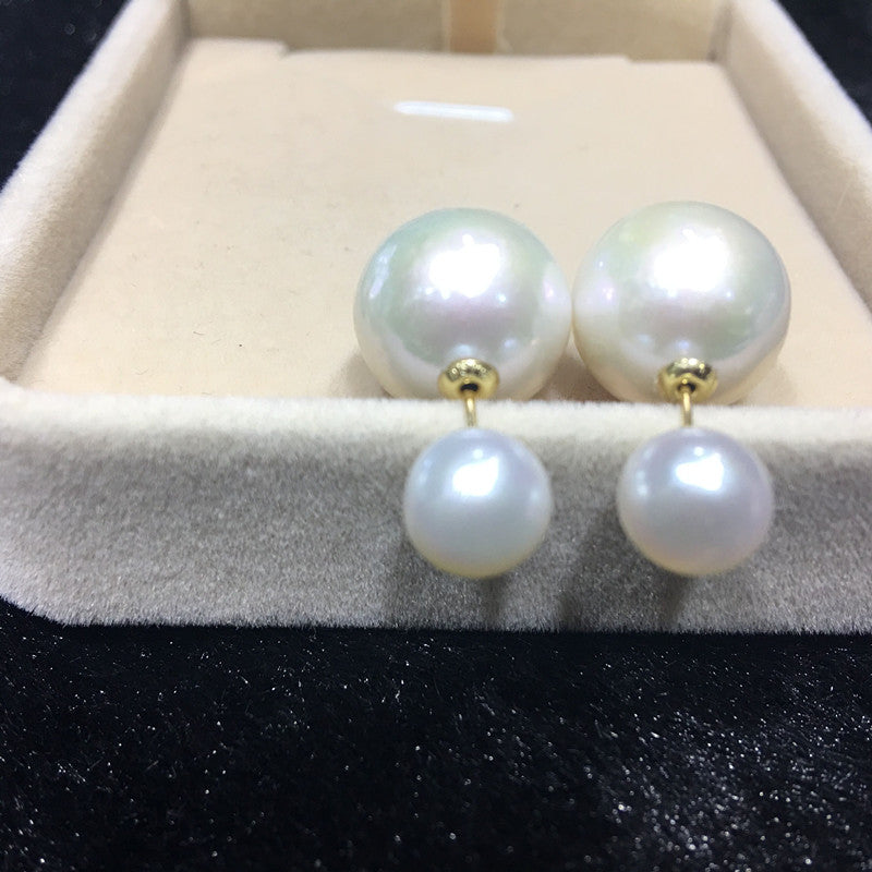 “Duet of Pearls” Double‑Sided Studs | 7 & 4mm Pearls | 18K Gold