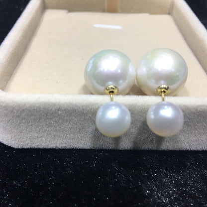 “Duet of Pearls” Double‑Sided Studs | 7 & 4mm Pearls | 18K Gold