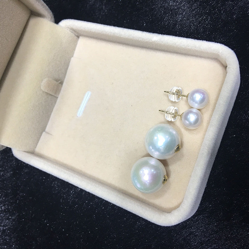 “Duet of Pearls” Double‑Sided Studs | 7 & 4mm Pearls | 18K Gold