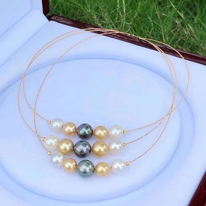 Minimalist 18K Gold Hoop Necklace with Saltwater Pearl