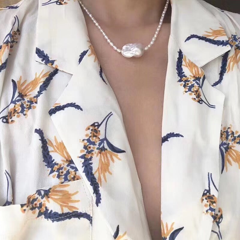 White Baroque Pearl Pendant Necklace| Giant Pearl 15-17mm