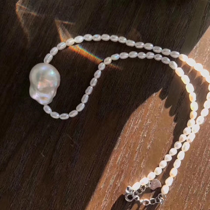 White Baroque Pearl Pendant Necklace| Giant Pearl 15-17mm