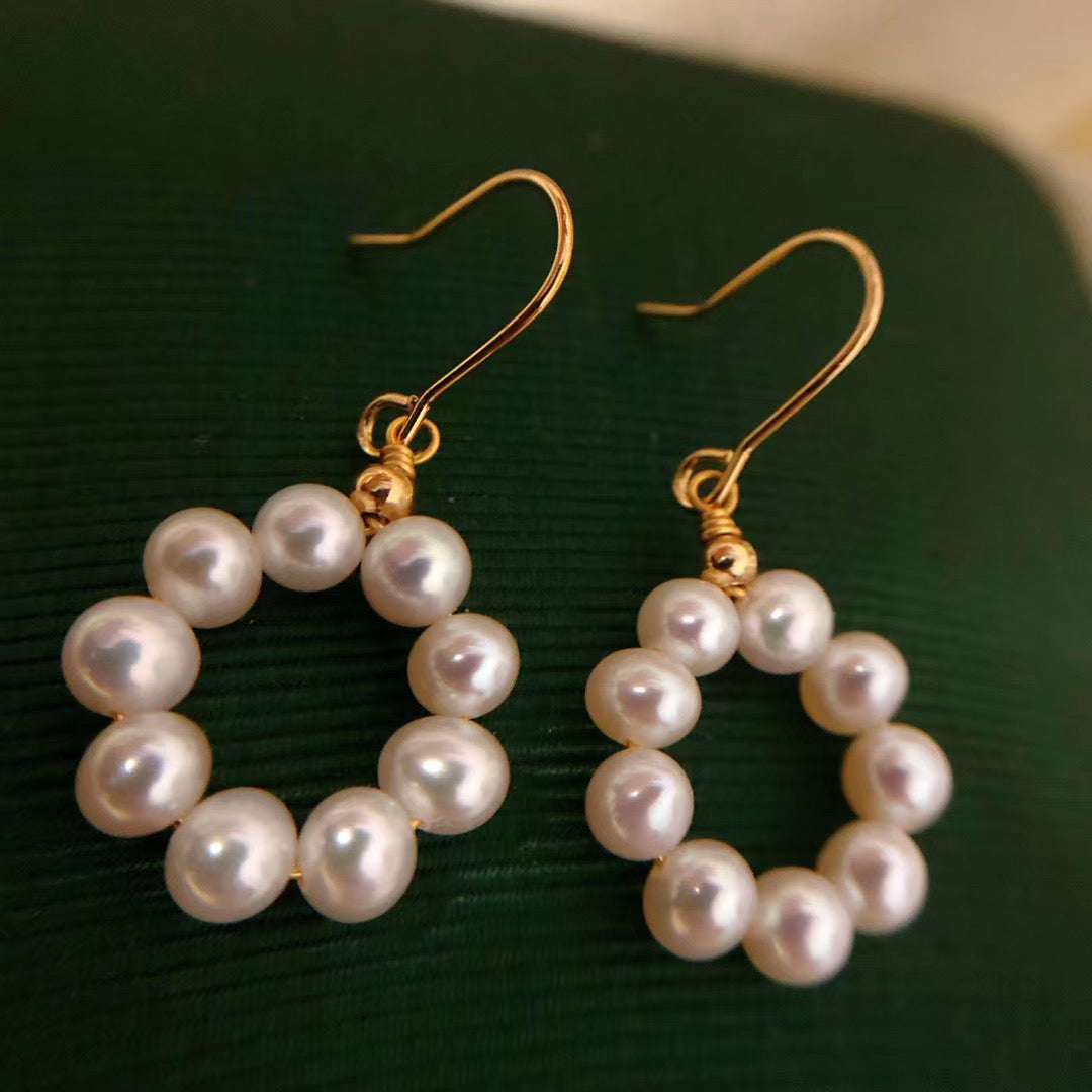 Minimalist Donut Hoop Pearl Earrings
