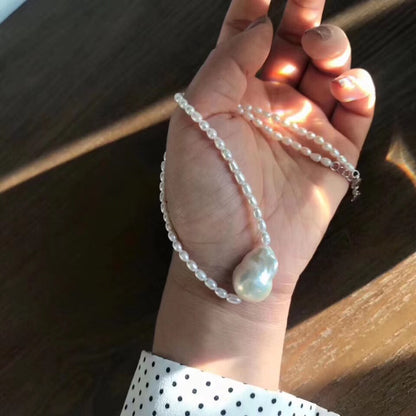 White Baroque Pearl Pendant Necklace| Giant Pearl 15-17mm