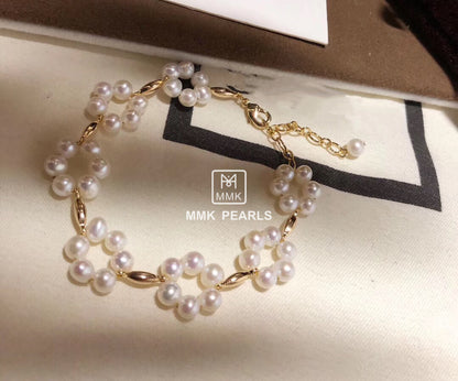Plum Blossom White Pearl Earrings, Necklace, Bracelet Matching Set