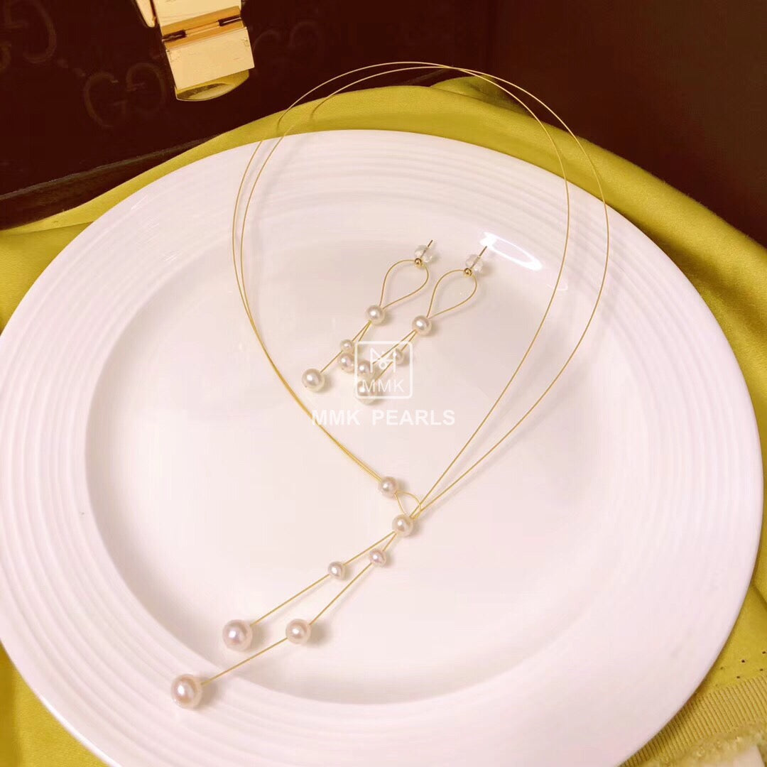 Luna Simplest Series Pearl Necklace & Earrings | 14K Gold Filled