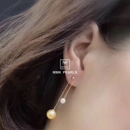 Southsea Golden Pearl and Japanese Akoya Pearl Drop Earrings