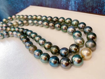 AAAAA 10–12mm Multicolor Tahitian Pearl Necklace – 18K Gold Clasp, Luxury Strand